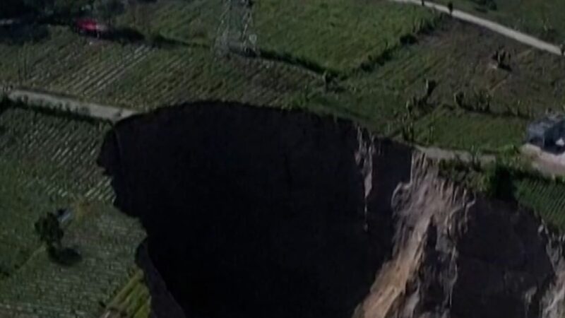 Indonesian village at risk of being swallowed by 100-metre-deep sinkhole