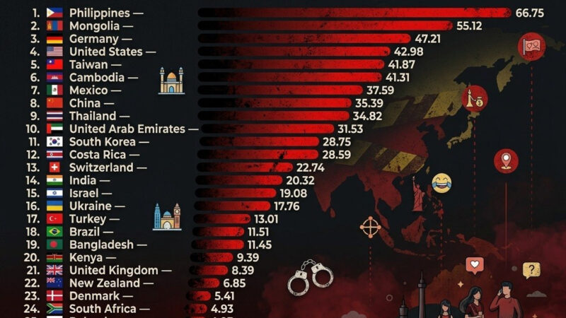 #卖淫率最高的国家 🌍📈

1. 🇵🇭 菲律宾 — 66