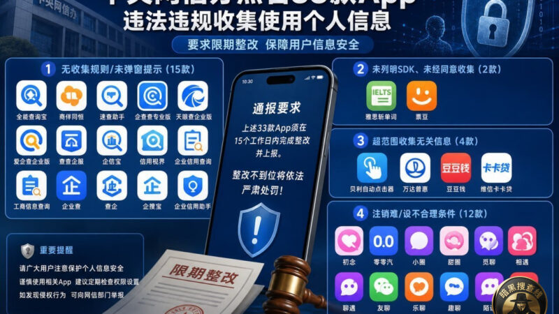 #国内新闻 中央网信办点名33款违规App 严查个人信息乱象