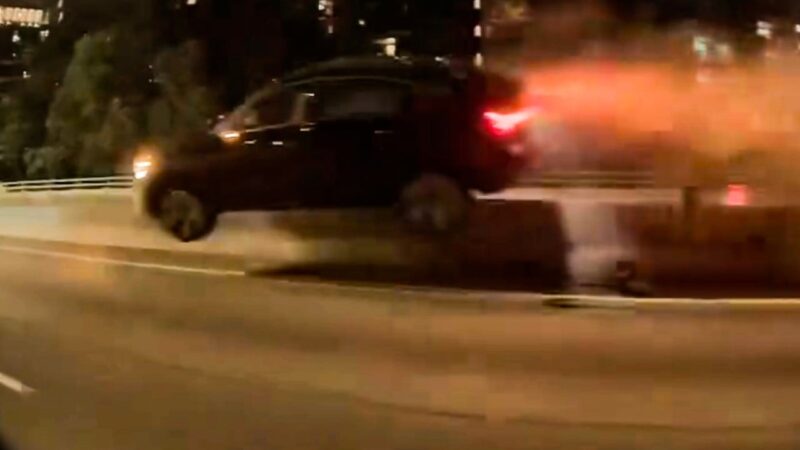 2 drivers hurt as Audi flies across central divider in Hong Kong road crash