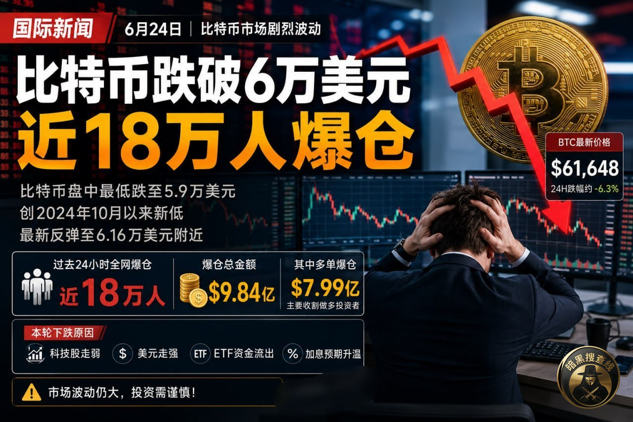 #国际资讯 比特币跌破6万美元 近18万人爆仓
6月2 #国际资讯 比特币跌破6万美元 近18万人爆仓
6月2