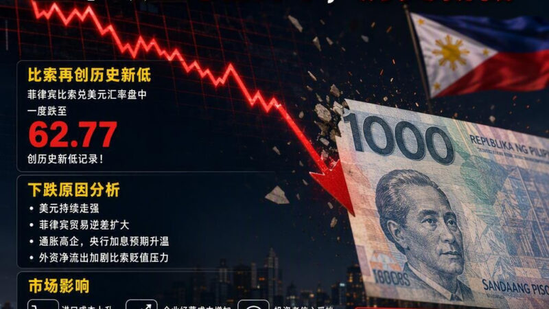 #菲律宾比索又崩了 盘中跌至62.77，历史新低

9月