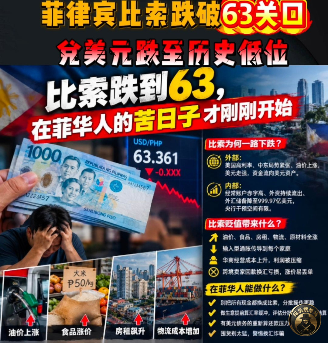 #比索持续下跌 比索跌破63，在菲律宾生活做生意的华人，压力